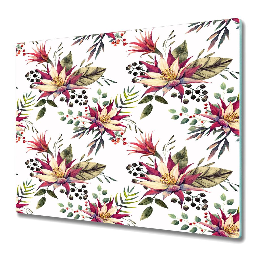 Küchenschneidebrett - Glasschneidebrett - Herdabdeckung - 60x52 - Blumen und Beeren