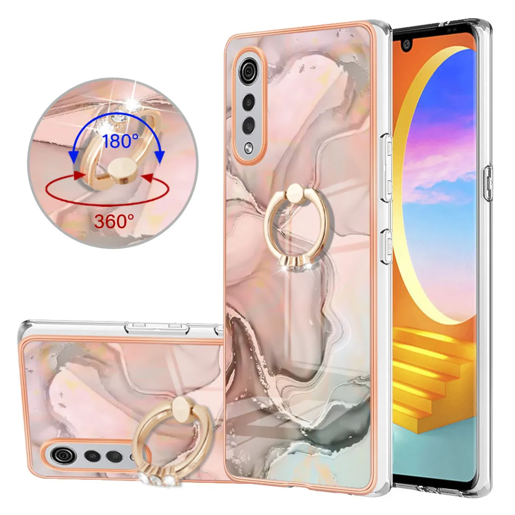 Custodia per LG Velvet 4G 5G / G9 Velvet, custodia protettiva in silicone TPU bumper a fantasia con supporto ad anello Crème