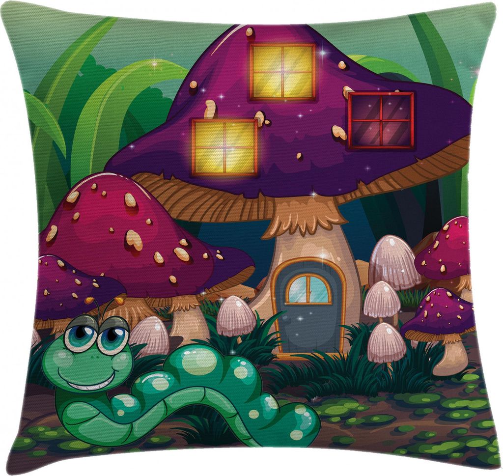 ABAKUHAUS Bunt Kissenbezug, Wurm Pilz Haus, Waschbar mit Reißverschluss Kissenhülle mit Farbfesten Klaren Farben Beidseitiger Druck, 40 x 40 cm, ...