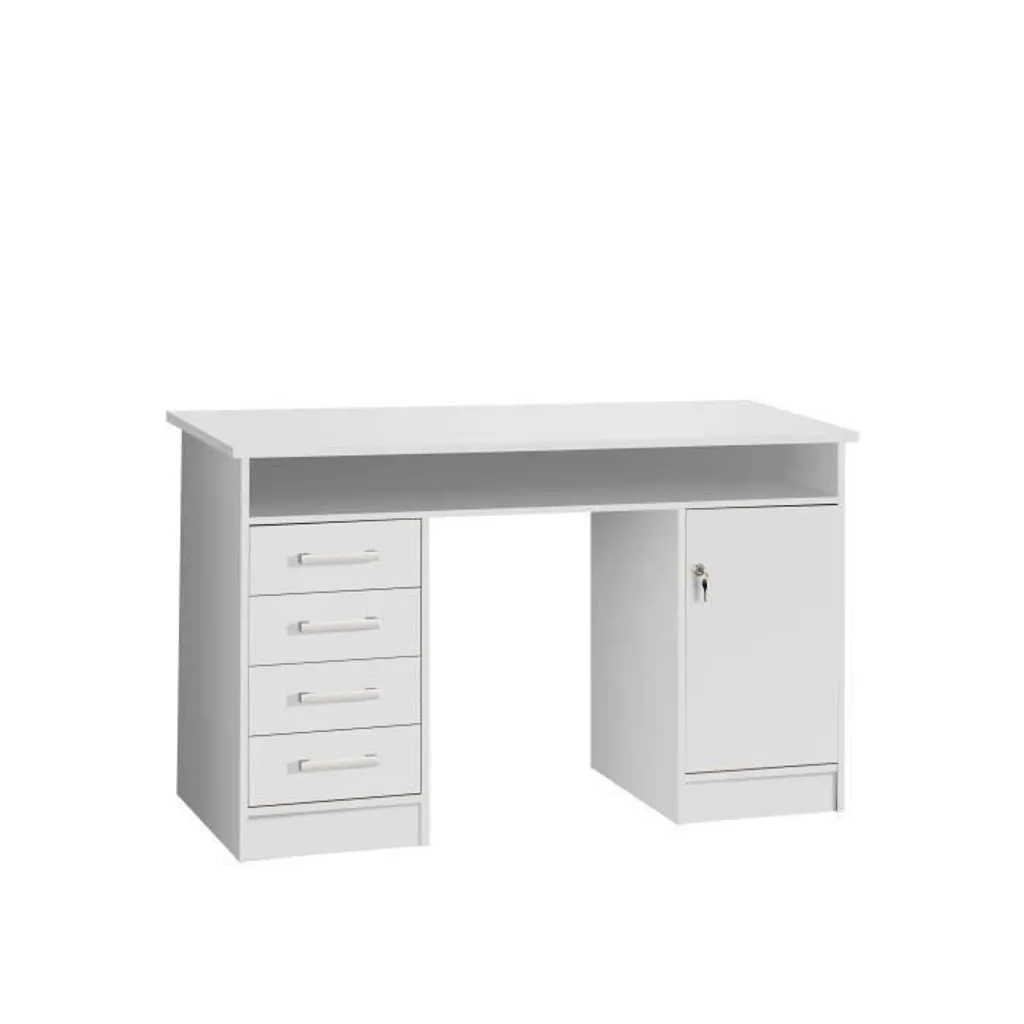 Grand bureau de travail blanc avec rangements tiroirs ALICANTE 126cm