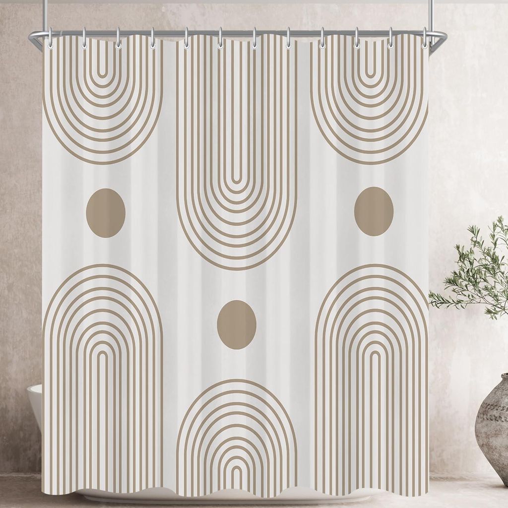 Duschvorhang 180 x 200 cm, linear symmetrisch, beschwerter Saum, schimmelresistentes, wasserabweisendes und waschbares Polyestergewebe mit 12 Ösen...