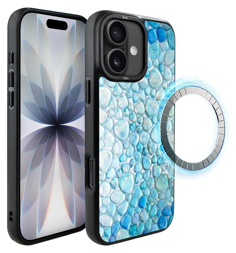 Schutzhülle für das iPhone 17, MagSafe-kompatibel, mattschwarze Seiten, blaue Wassertropfen