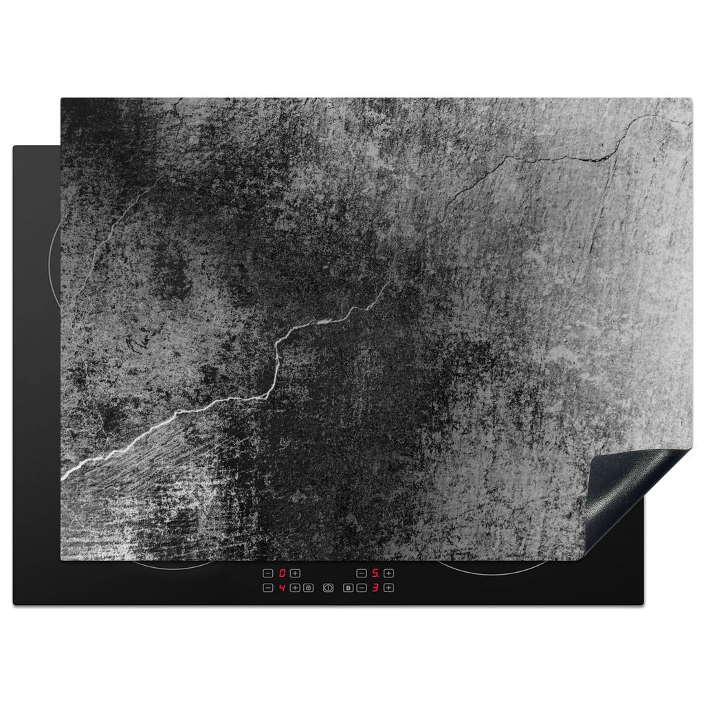 KitchenYeah Herdabdeckplatte Wand mit einem Riss - schwarz und weiß , 70x52cm, Küche Deko, Glaskeramikkochfeld Herdabdeckung, Abdeckplatte fùr...