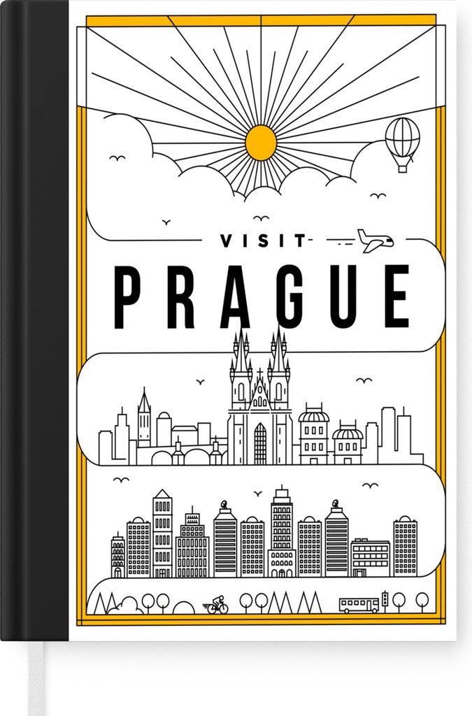 MuchoWow Notizbuch Tagebuch Haushaltsbuch Notebook A5 Skyline - Prag - Weiß - Notizblock - Notizheft - Notebook - Schreibblock - Papier