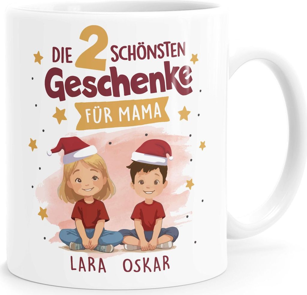 Tasse Weihnachten Geschenk Mama Oma personalisiert 1 2 3 4 Kinder Enkelkinder mit Namen SpecialMe Mama Dunkelrot weiß standard