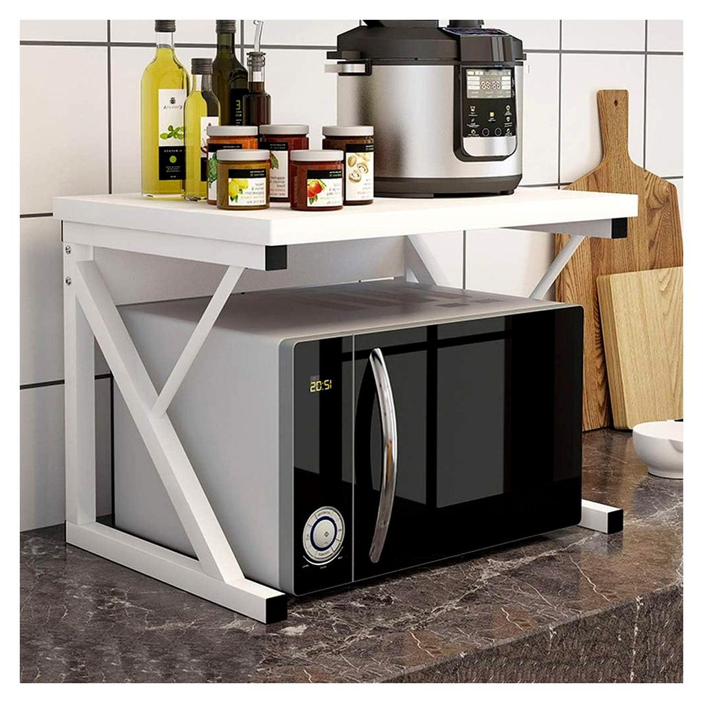 Mikrowellenregal 2-stufiger Küchenorganizer, platzsparendes Regal für die Arbeitsplatte, geeignet für Mikrowellen, Toaster, Airfryer (Weiß/2 Eb...