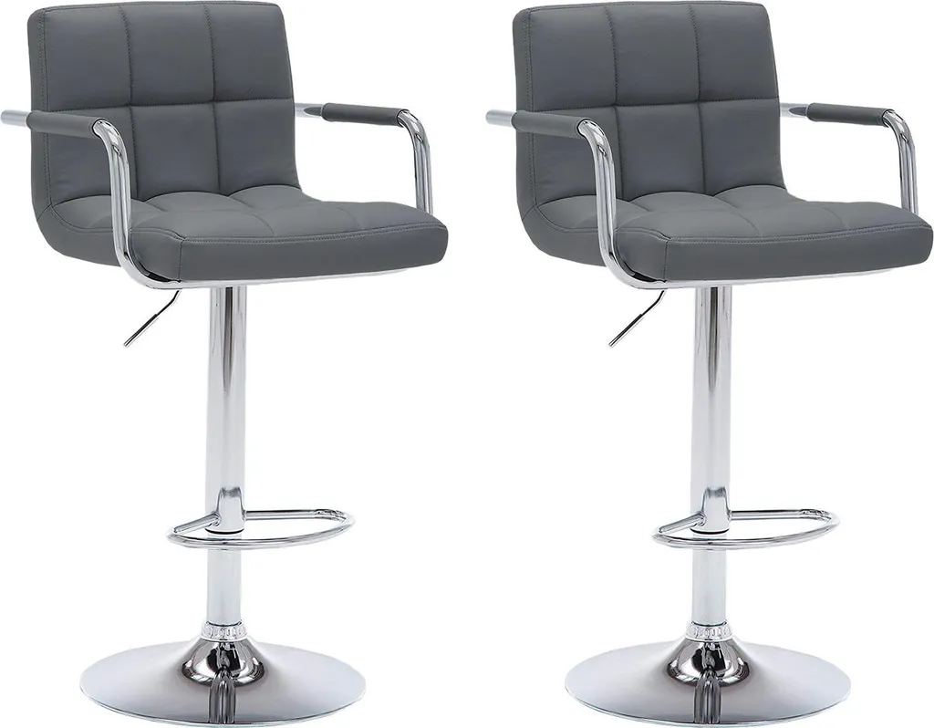 Tabouret de bar gris avec dossier et accoudoirs - Set de 2 chaises hautes