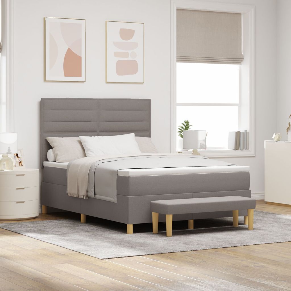 Boxspringbett mit Matratze & Bank Taupe 140x190 cm Stoff, Klassische Betten DesignMöbel Neu