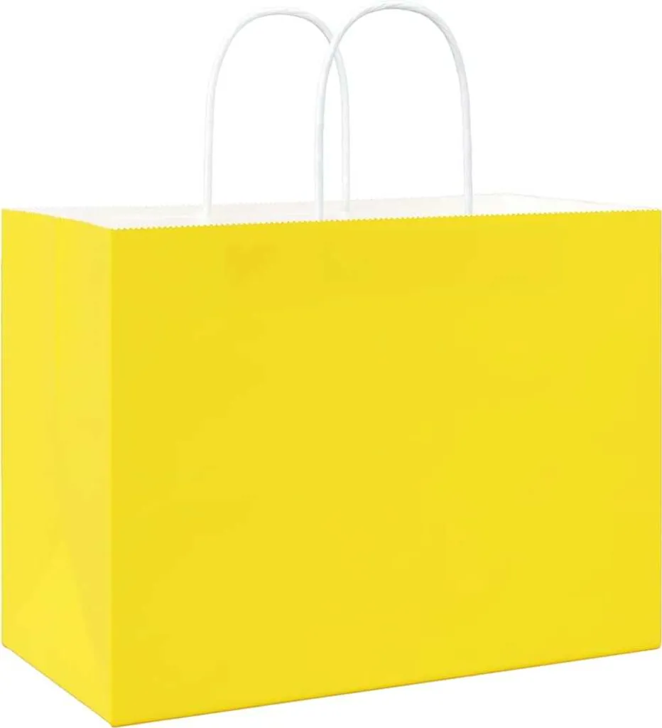 250 Sacchetti Carta Gialli 32x17x25 cm con Manici - Shopper Kraft Resistenti - 3