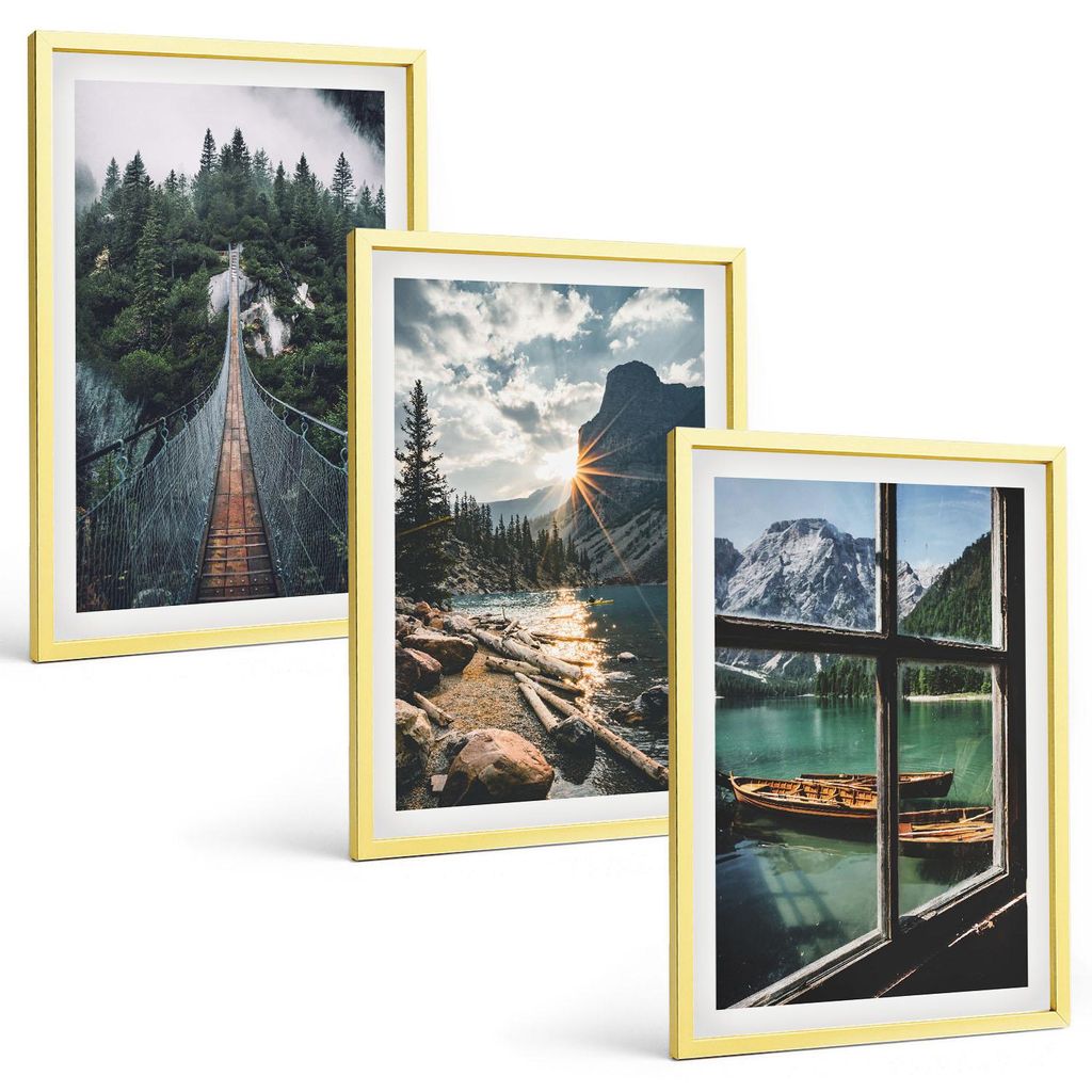 Bilder Set 3-teilig im Goldrahmen Rahmen – Wandbilder 3 Stück – gerahmte Poster für Wohnzimmer, Schlafzimmer und Flur – 40x60 cm – Brück...
