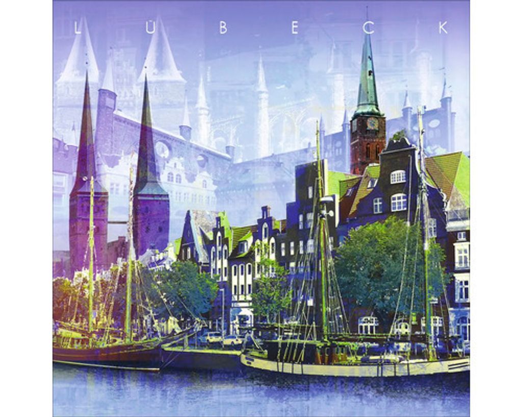 Glasbild Lübeck Trave mit Altstadt 50x50 cm