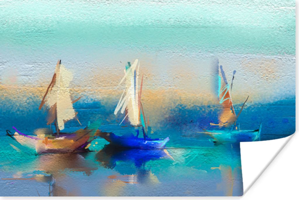 MuchoWow Poster Gemälde - Ölfarbe - Boot - Abstrakt 60x40 cm - Schlafzimmerdekoration