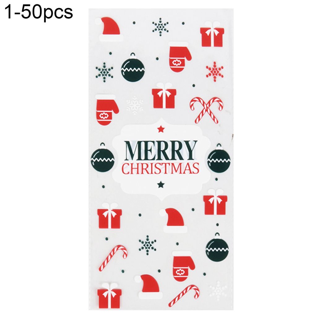 50 Stück umweltfreundliche Geschenktüten mit Cartoon-Muster, Kunststoff, Weihnachtsmann-Aufdruck, Süßigkeitentüten für Partys-1