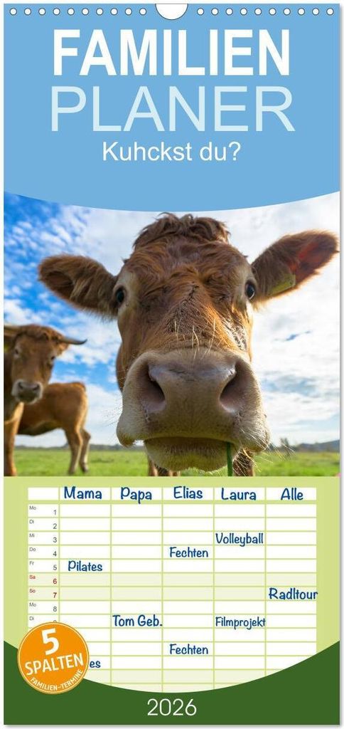 Familienplaner 2026 - Kuhckst du? mit 5 Spalten (Wandkalender, 21 x 45 cm) CALVENDO