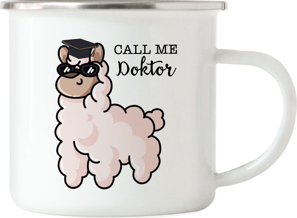 Call Me Doktor Emaille Tasse Alpaka Lama Geschenkidee Promotion Abschluss Studium