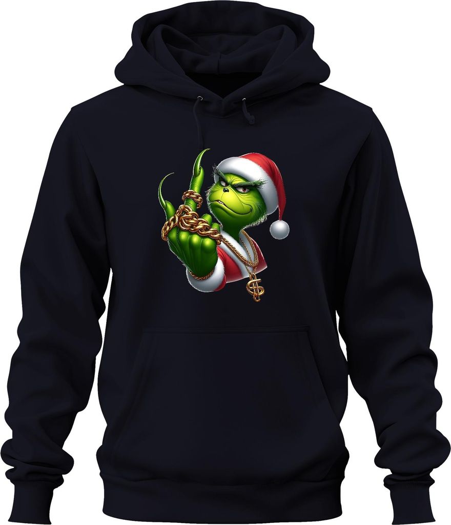 Grinch Santa frech Goldkette Weihnachten Geschenk sarkastisch Uni Hoodie Kapuzenpullover, Navy, S