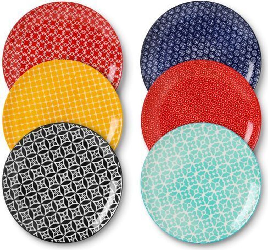 DOWAN 6er Set Porzellanteller 25,4cm Dessert Salat Teller Spülmaschinenfest Für Mikrowelle Kuchen Frühstück, Bunt
