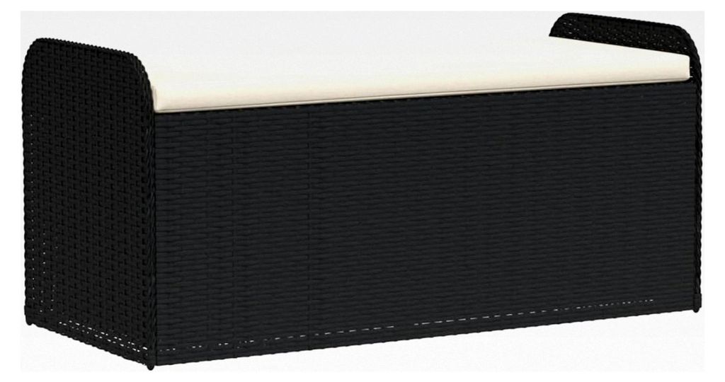 Sitzbank mit Stauraum und Kissen Schwarz 115x51x52 cm Poly Rattan Hocker