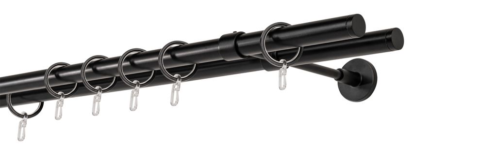 Gardinenstange auf Maß 20mm Match 2-lauf Wandträger 20cm Farbe: Schwarz, Größe: 340cm