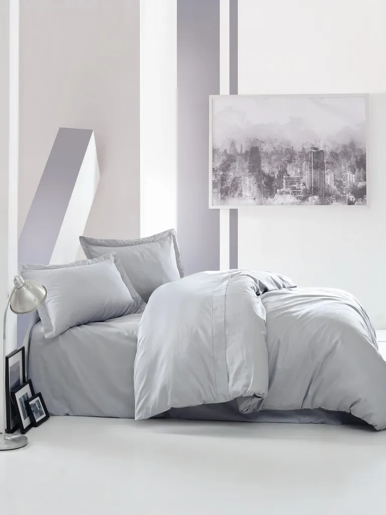 Housse de Couette 100% Satin de Coton Gris, Douceur et Éclat Soyeux