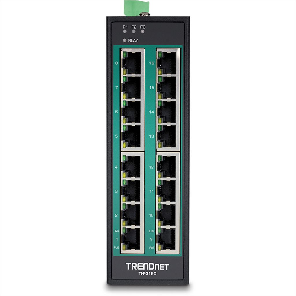 TRENDnet TI-PG160 DIN-Rail Switch PoE+ 16-Port Industrial Gigabit