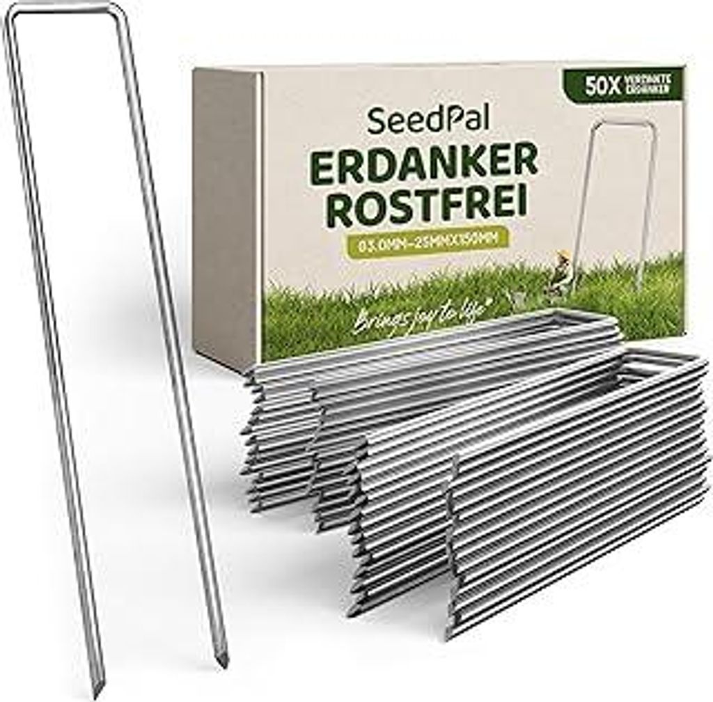 SeedPal Erdanker/Heringe Anti ROST - 50 Stück - rostfreie & verzinkte Bodenfür Befestigung - 150mm*30mm*Ø3mm - Erdnägel/Bodenhaken aus Stahl - ...