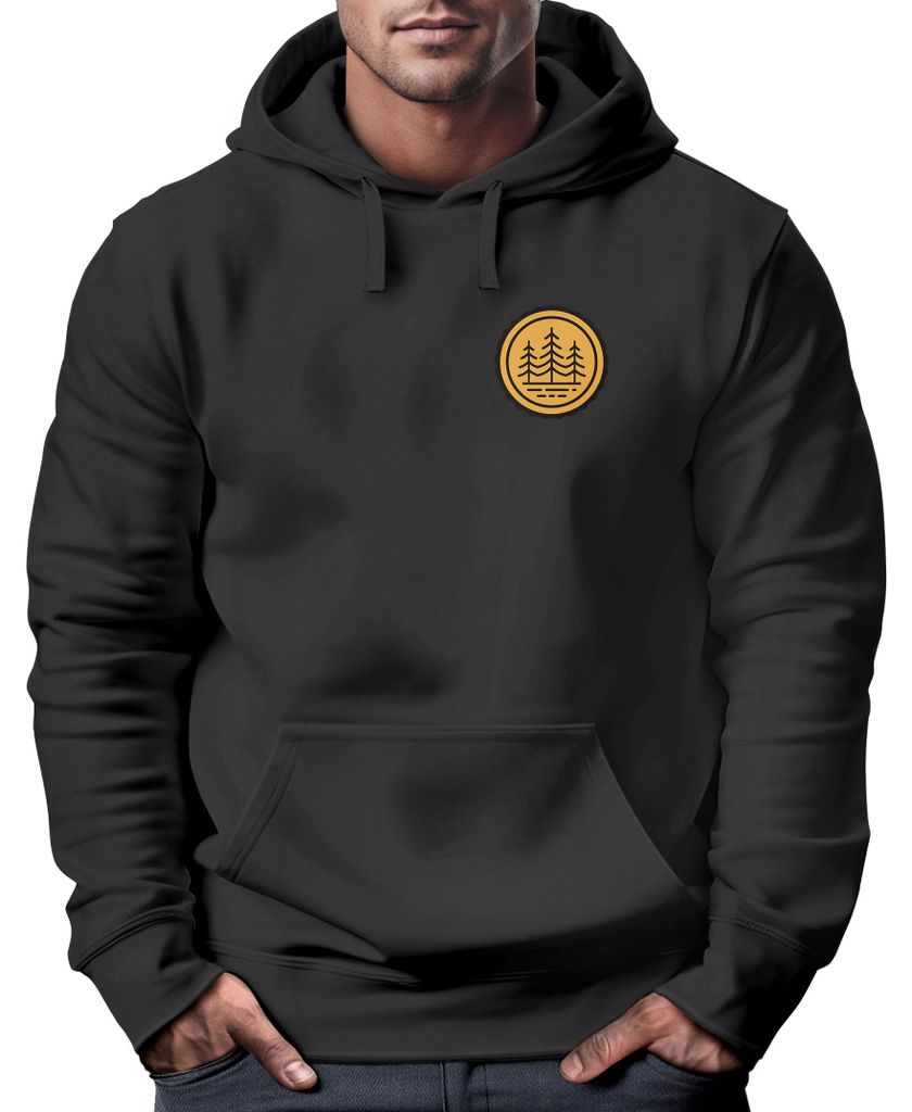 Hoodie Herren Wald Bäume Logo Badge Naturliebhaber Outdoor Fashion Streetstyle Neverless schwarz XXL