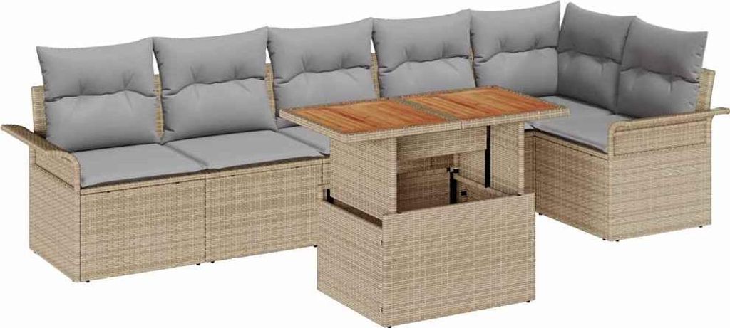 vidaXL Gartensofa-set mit Kissen 7 pcs Beige und Hellgrau Poly-Rattan