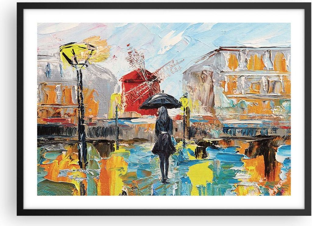 Gerahmtes Poster - Schwarzer Rahmen - Frau Bild Öl - 70x50 cm - Wand Bild - Wanddeko - Wandbilder - Kunstposter - Wandposter - Bilderrahmen - Bild...