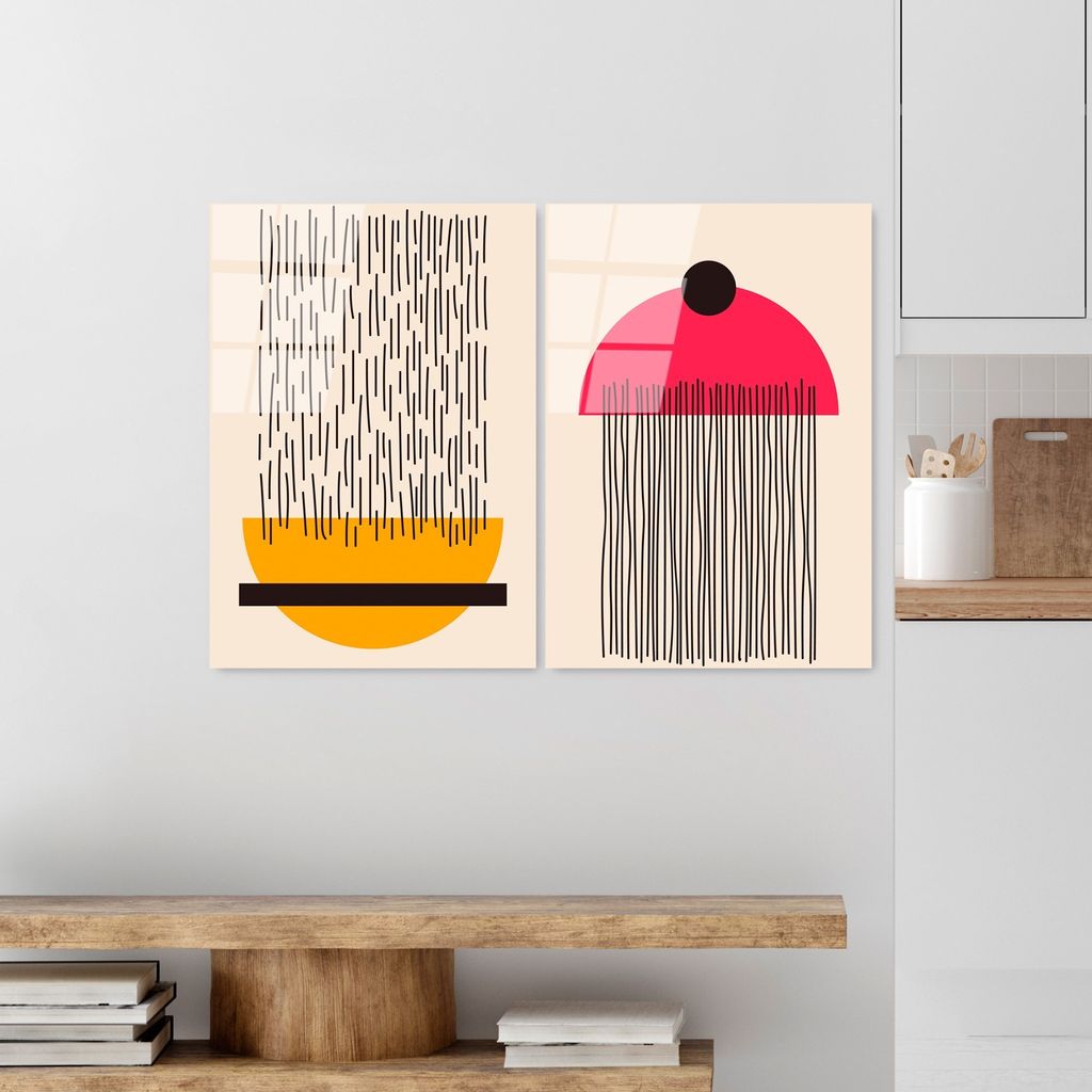 Wallity, UV-943 - 45 x 65, Dekoratives Gemälde aus gehärtetem Glas (2 Stück), Mehrfarbig, 100 % gehärtetes Glas, 45 x 65 cm