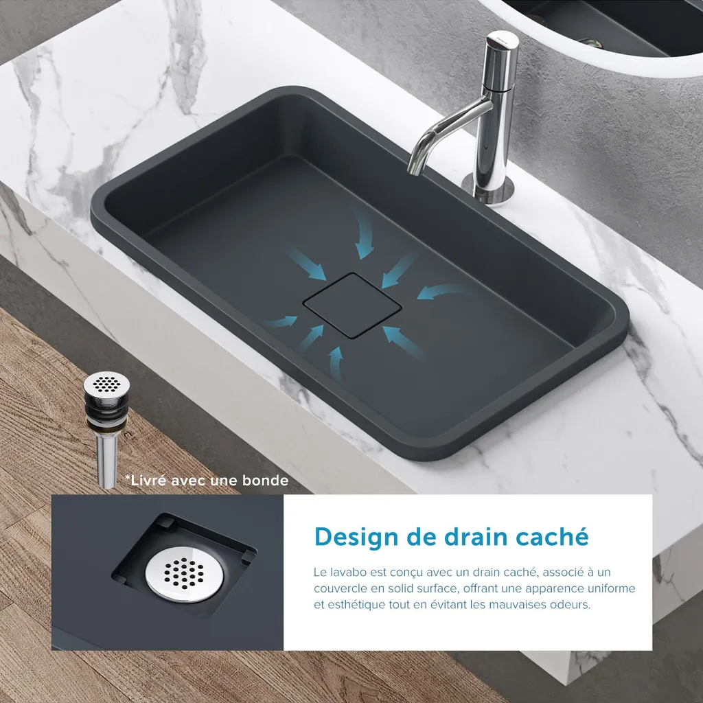 Vasque Anti-Trace Anthracite Mat 53 cm Lavabo à Encastrer Robuste - 3
