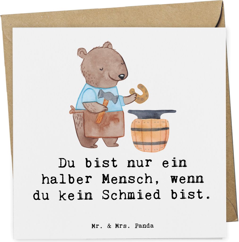 Mr. & Mrs. Panda Klappkarte Schmied Herz - Weiß - Geschenk, Glückwunschkarte, anlasskarte, Grußkarte, doppelkarte, faltkarte