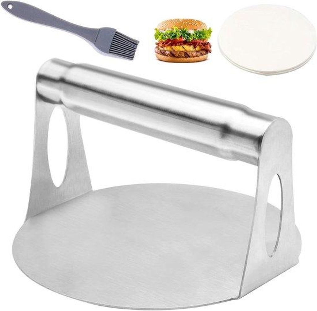 Hamburgerpers 14 cm roestvrij staal - handig - reinigbaar - BBQ