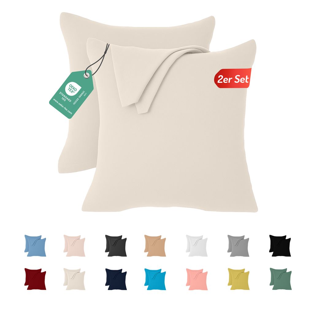 Jersey Kissenbezug 2er Set 80x80 cm 100% Baumwolle Creme Produktbild 