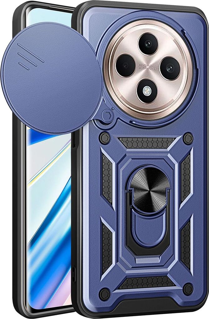 Hülle für Oppo Reno12 F 5G Magnetische Ring Ständer Halter Dia Kameraschutz TPU Bumper Silikon Schutzhülle Blau