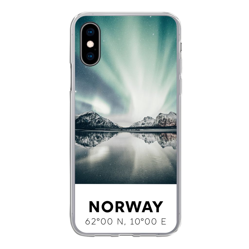 MuchoWow Handyhülle Schutzhülle Hülle für iPhone X Norwegen - Nordlichter - See Silikon Softcase Handy Hülle - Handyhülle