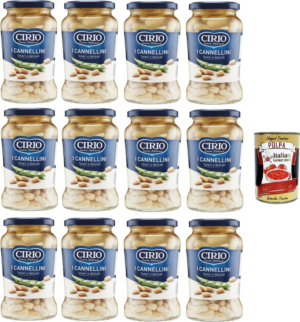 Cirio I Cannellini, Teneri e Delicati,Cannellini, zarte und zarte Cannellini-Bohnen 12x370gr + Italian Gourmet polpa 400g