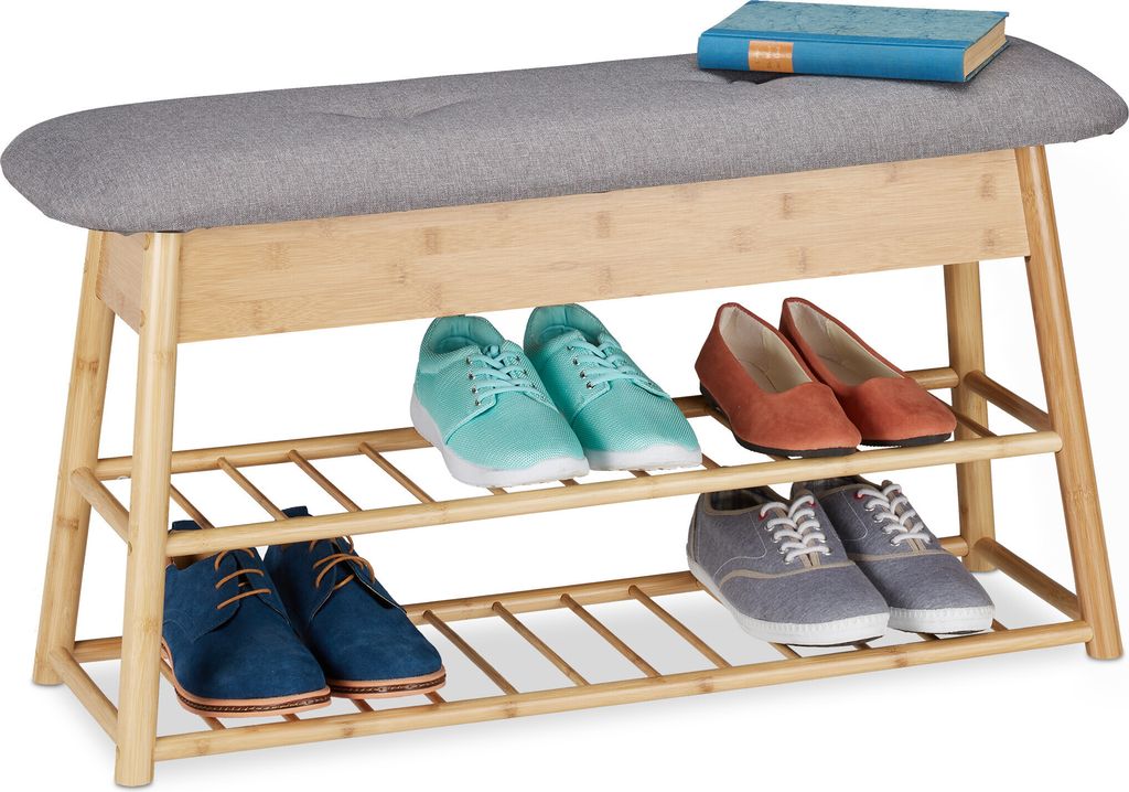 Ławka na buty Relaxdays na 8 par, 2 półki, składana Zdjęcie produktu 