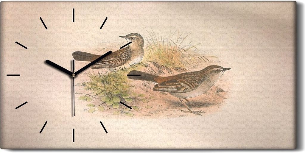 Wohnzimmer-Bild Leinwand Uhr Geräuschlos 60x30 Vögel Wild Tiere Zeichnung Kunst - schwarze Hände
