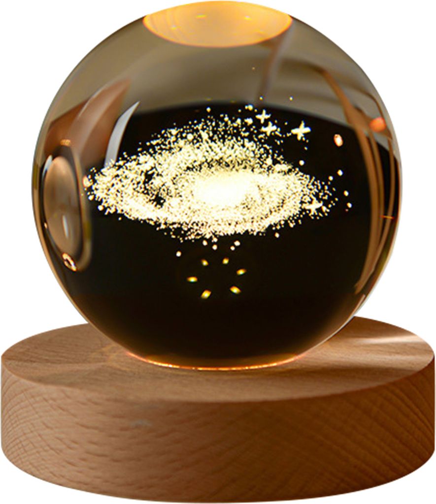 3D-Lichtkugel, klares Sonnensystem, Kunstkristallkugel mit Holzsockel, USB-betriebenes Nachtlicht, Schreibtisch-Ornament für Schlafzimmer und Wohn...