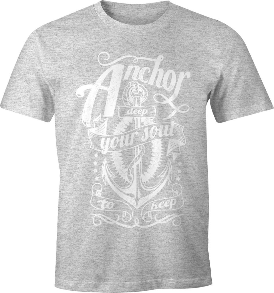 Herren T-Shirt - Anker Motiv Aufdruck Anchor your Soul Seemann - Moonworks grau-weiß L