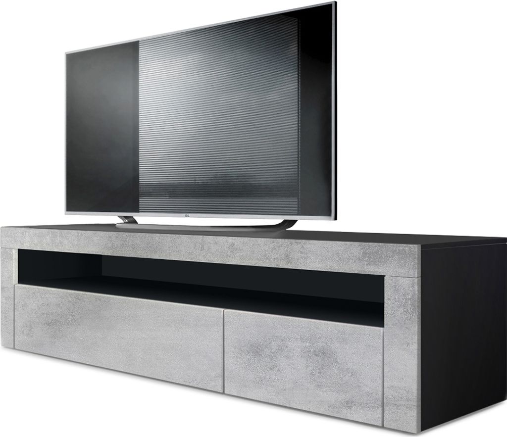 Vladon Lowboard Valencia, Germany, TV-Kommode mit 1 offenem Fach und 2 Klappen, Schwarz matt/Beton Oxid Optik/Beton Oxid Optik (155 x 46 x 40 cm)
