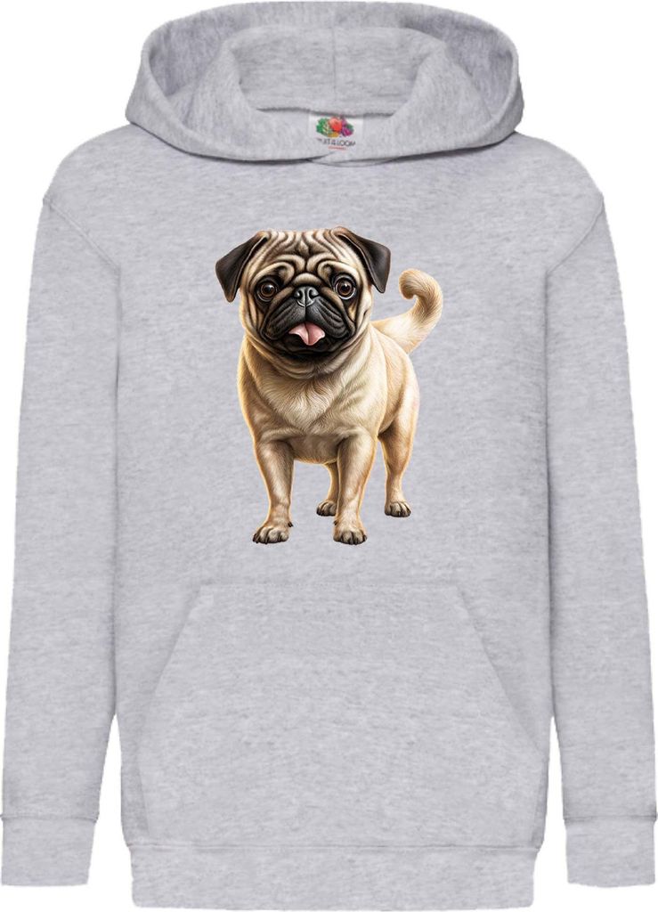 Kinder Kapuzenpullover Dogs Breeds Pug Dog Breed 007, 12-13 Jahr - 152 / Grau