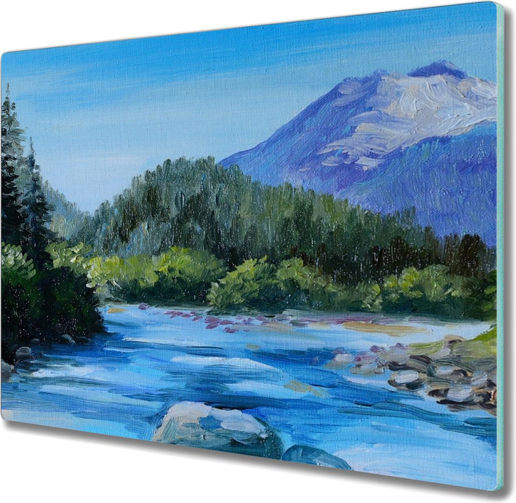 Coloray Hackbrett Herdabdeckplatte 60x52 cm Küchenbrett Kochplattenabdeckung Schneidebrett - Bergwald Fluss Natur