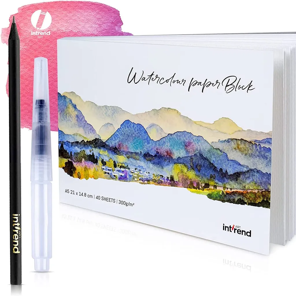 int!rend Carta Acquerello A5 300g/m² 40 Fogli - Album Disegno con Pennello