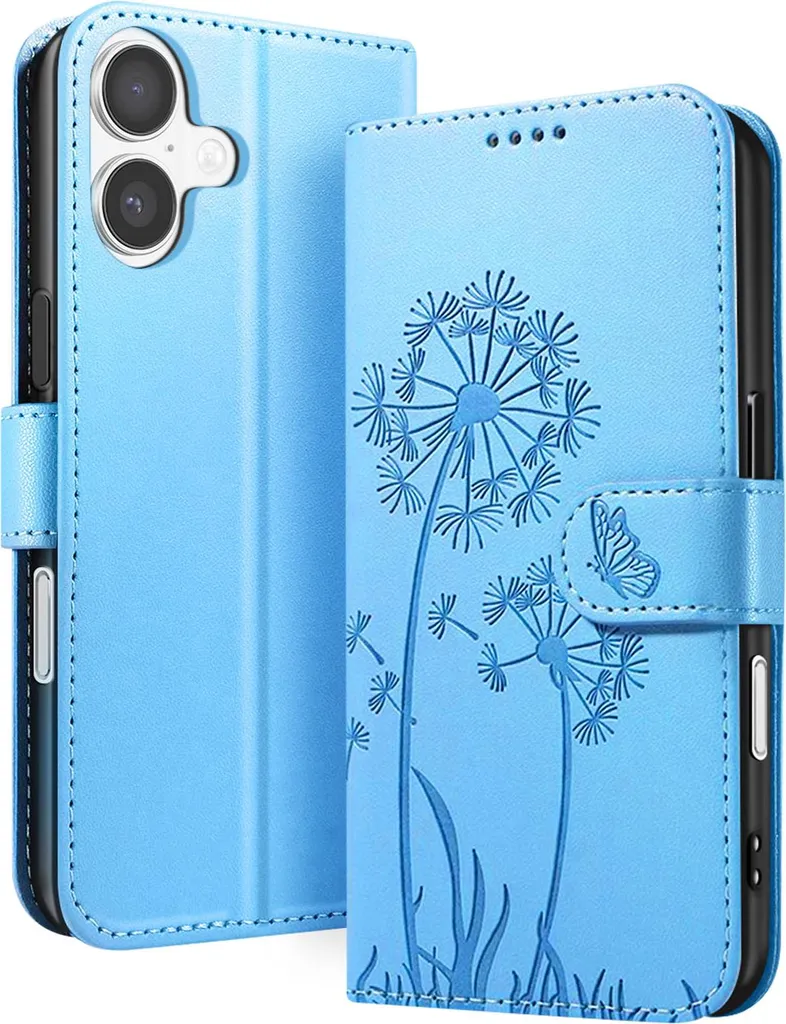 Zanaé iPhone 17 Cover Portafoglio Azzurro Cielo Fiori e Farfalle