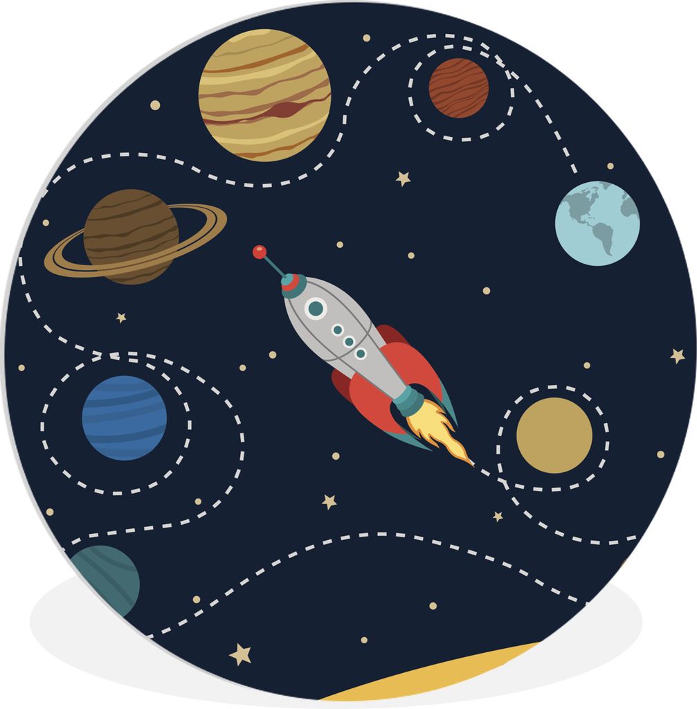 MuchoWow Rundes Wandbild - Runde Bilder Vektor-Illustration Raumschiff in einfachen Sonnensystem Ø 60 cm Kreis Wanddekoration Kunststoff - Wandk...
