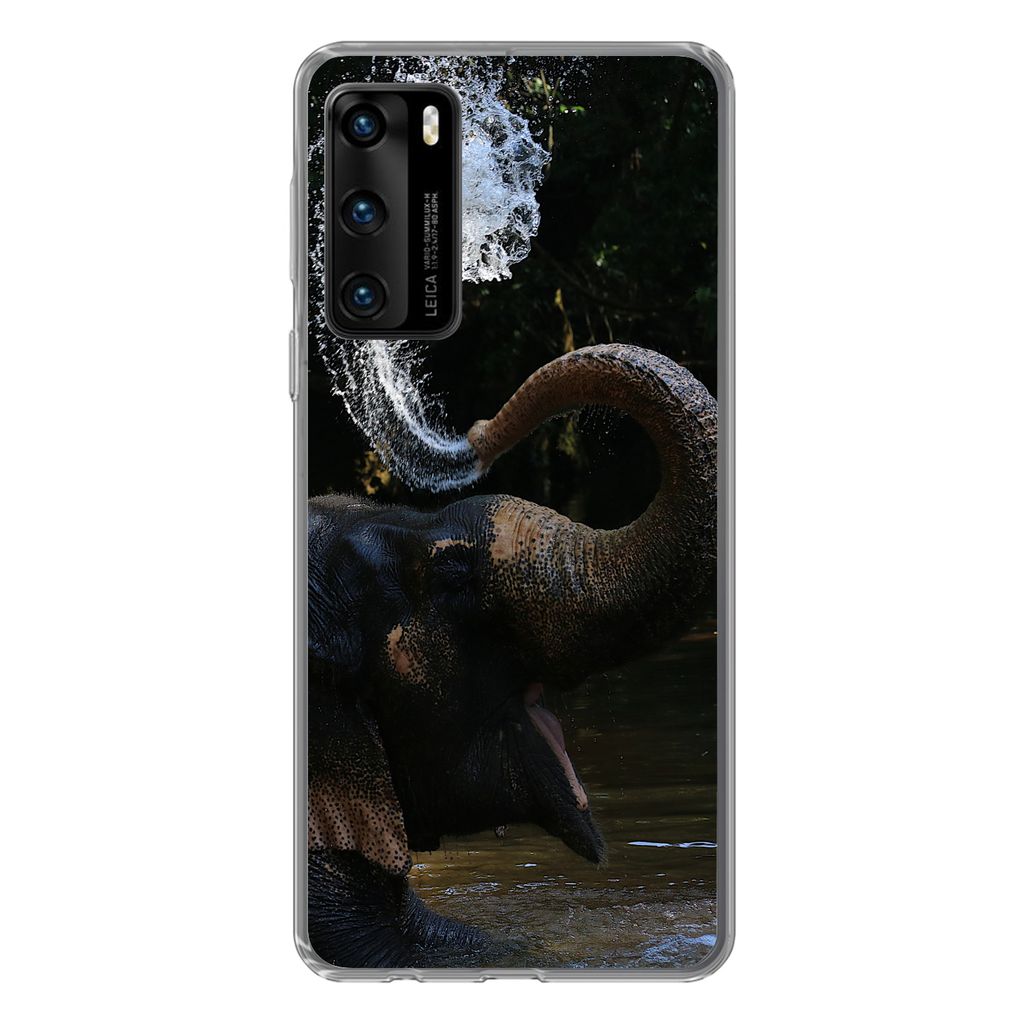 MuchoWow Handyhülle Schutzhülle Hülle für Huawei P40 Elefant - Wasser - Rüssel - Tiere - Natur Silikon Softcase Handy Hülle - Handytasche