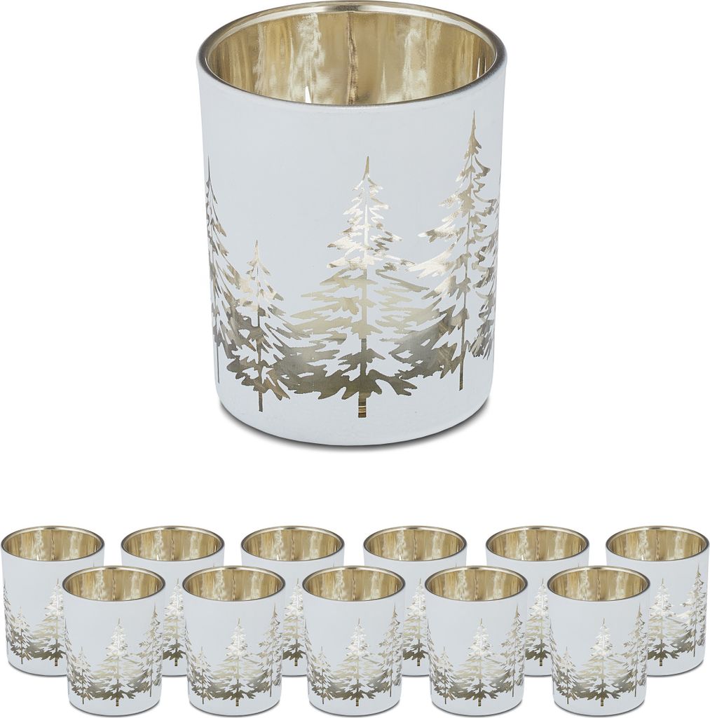 Set da 12 portacandeline Relaxdays, con motivo ad albero di Immagine del prodotto 