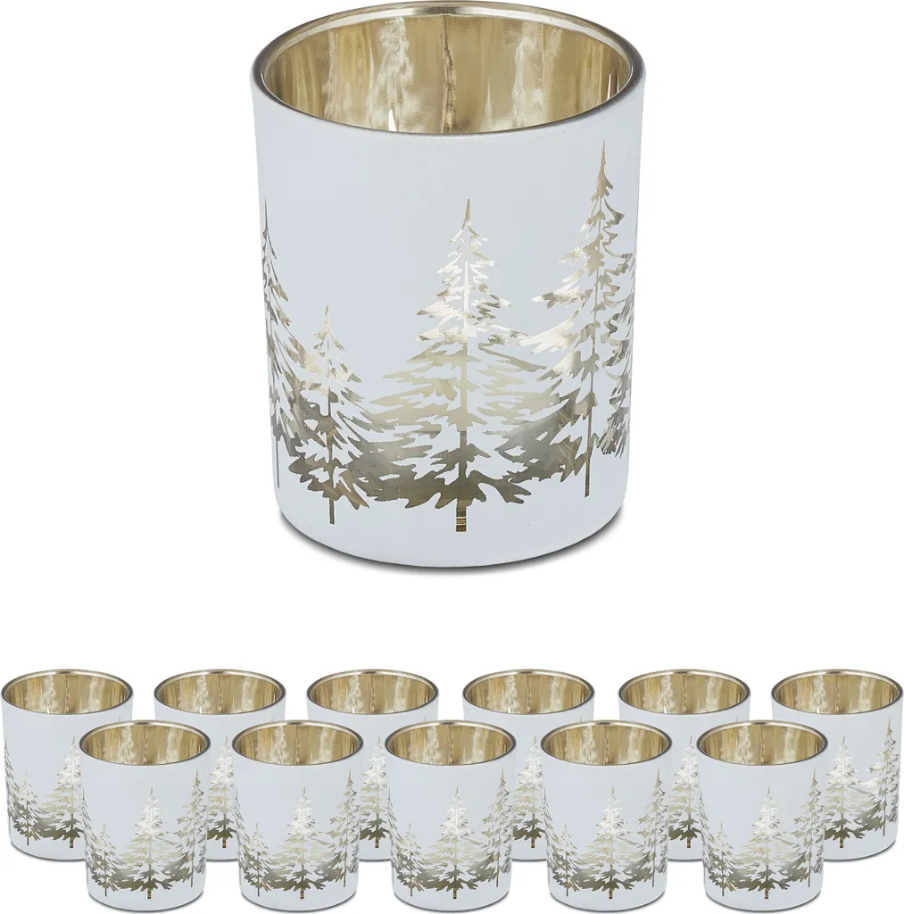 Bougeoir Sapin de Noël pour bougie chauffe-plat, lot de 12 en métal noir